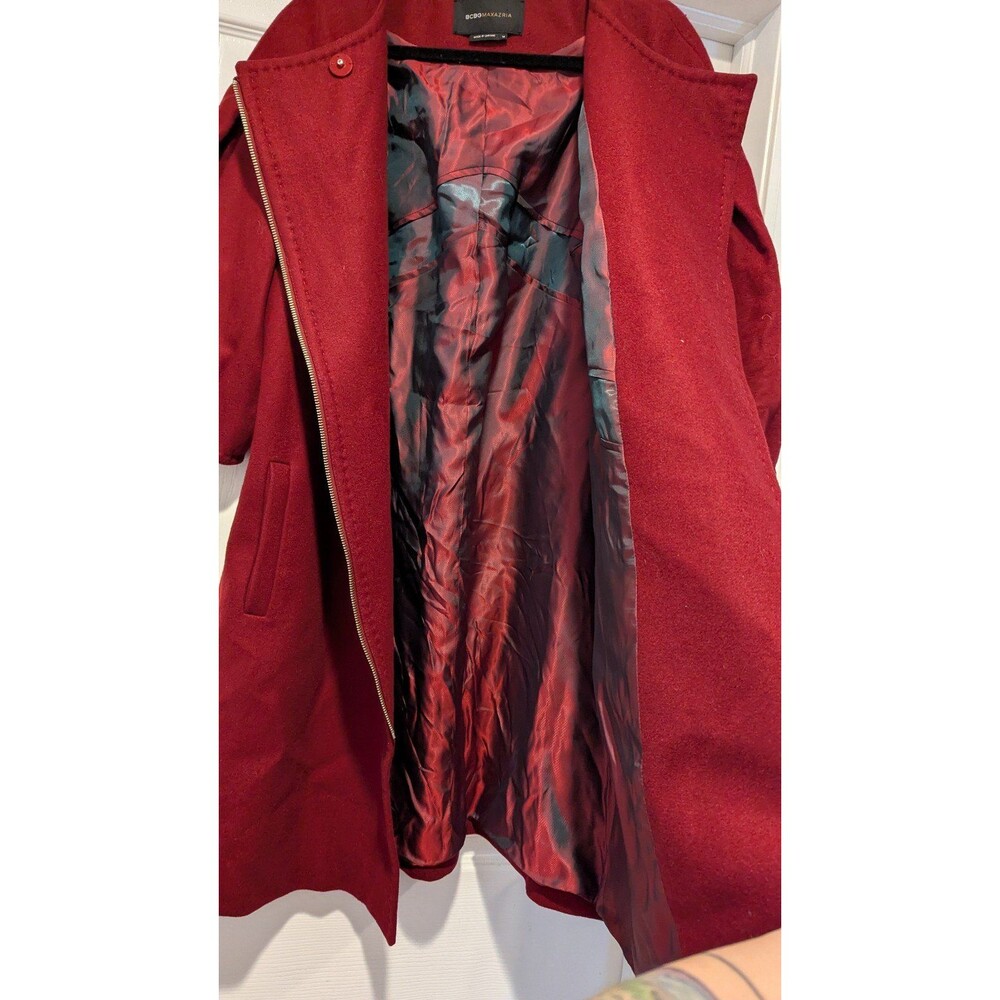 BCBGMaxazria Size Medium Maroon Wool Blend Puff Short Sleeve Jacket Driving Coat - Picture 6 of 8